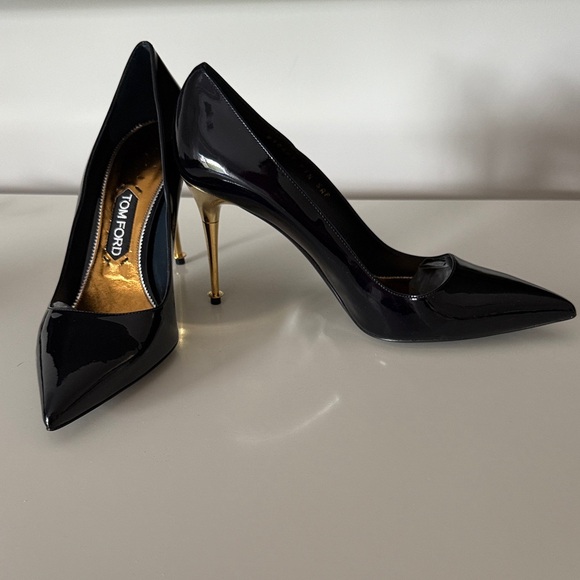 NEW w/ Bags Tom Ford Glossy Black with Gold Metal Heels Size 41EU | 10US - Picture 1 of 7